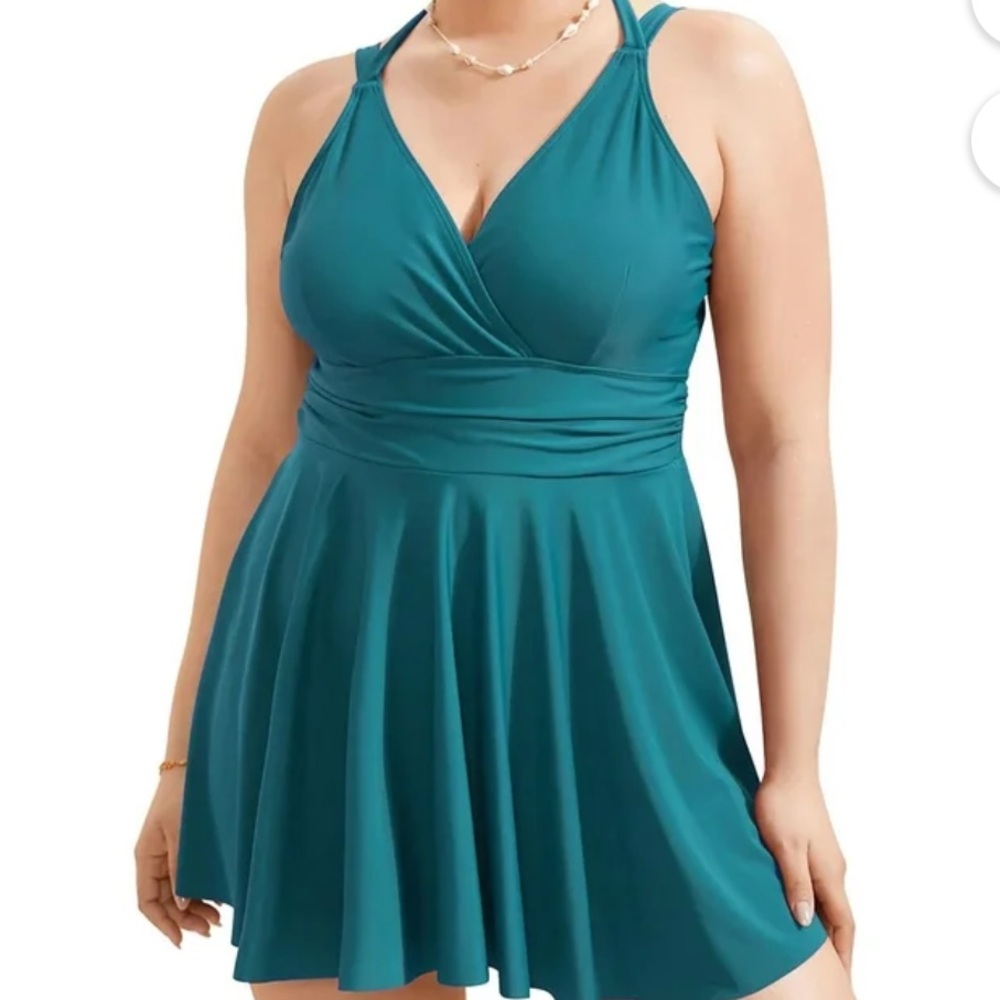 Teal Halter Neck Plus Size Swim Dress Bundle (2 included)